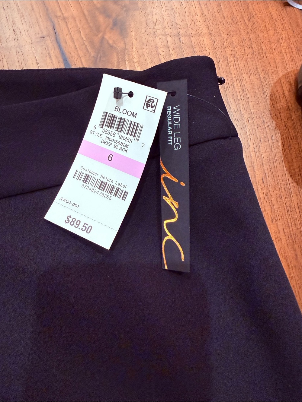 INC International Concepts Black Flared Pants with White Floral Hem - Picture 6 of 9